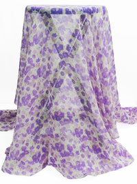 Amethyst/White/Celery Green 100% Silk Floral Print Chiffon 43W