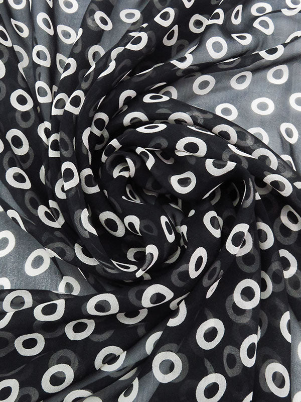 Black/Off-White 100% Silk Circle Print Chiffon 44W