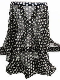 Black/Off-White 100% Silk Circle Print Chiffon 44W