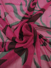 Amaranth Pink/Muted Black 100% Silk Large Floral Scrolls Print Chiffon 43W