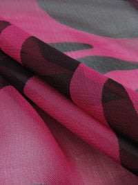 Amaranth Pink/Muted Black 100% Silk Large Floral Scrolls Print Chiffon 43W