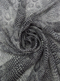 Muted Black/Pale Gray/Iron Gray 100% Silk Snakeskin Print Chiffon 42W