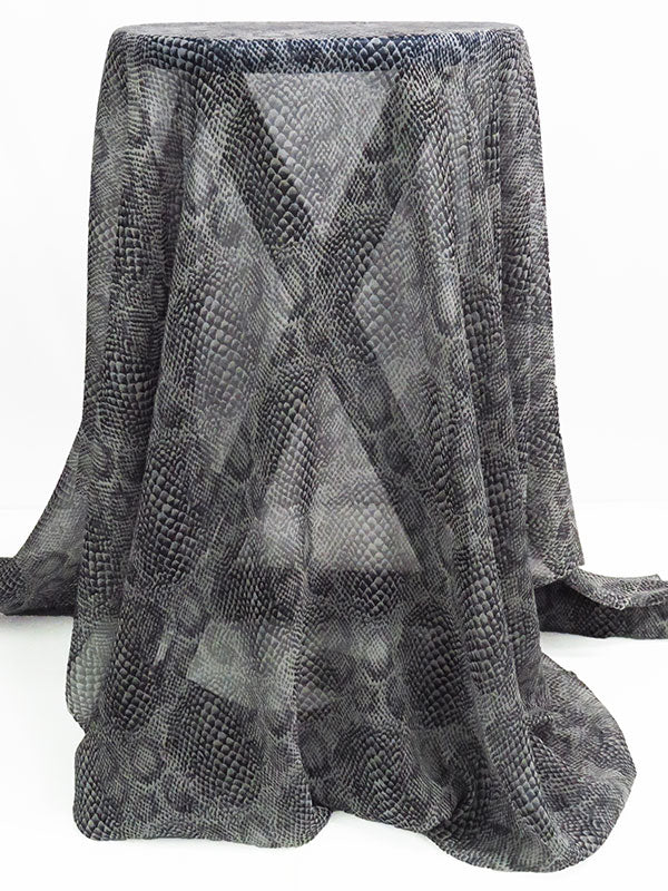 Muted Black/Pale Gray/Iron Gray 100% Silk Snakeskin Print Chiffon 42W