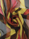 Chocolate/Goldenrod/Scarlet/Black 100% Silk Large Vertical Streak Print Chiffon 44W