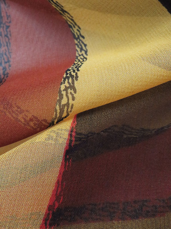 Chocolate/Goldenrod/Scarlet/Black 100% Silk Large Vertical Streak Print Chiffon 44W