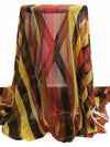 Chocolate/Goldenrod/Scarlet/Black 100% Silk Large Vertical Streak Print Chiffon 44W