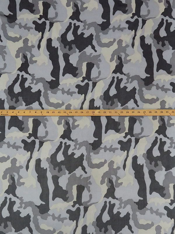 Pale Shale Gray/Black/Smoke Gray/Iron 100% Silk Camouflage Print Chiffon 44W