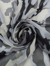 Pale Shale Gray/Black/Smoke Gray/Iron 100% Silk Camouflage Print Chiffon 44W