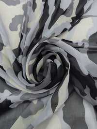 Pale Shale Gray/Black/Smoke Gray/Iron 100% Silk Camouflage Print Chiffon 44W