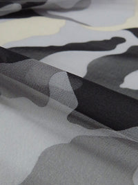 Pale Shale Gray/Black/Smoke Gray/Iron 100% Silk Camouflage Print Chiffon 44W