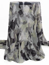 Pale Shale Gray/Black/Smoke Gray/Iron 100% Silk Camouflage Print Chiffon 44W