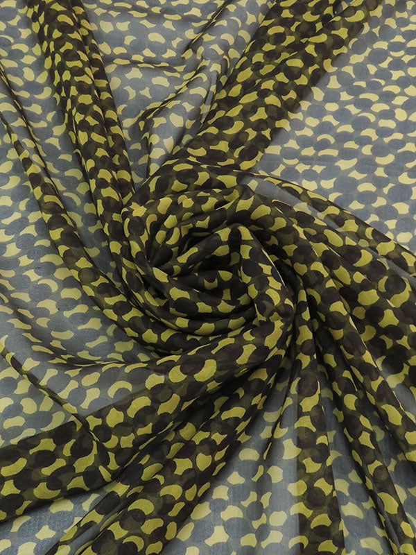 Pear Green/Dark Espresso Brown/Olive 100% Silk Overlapping Dot Print Chiffon 42W