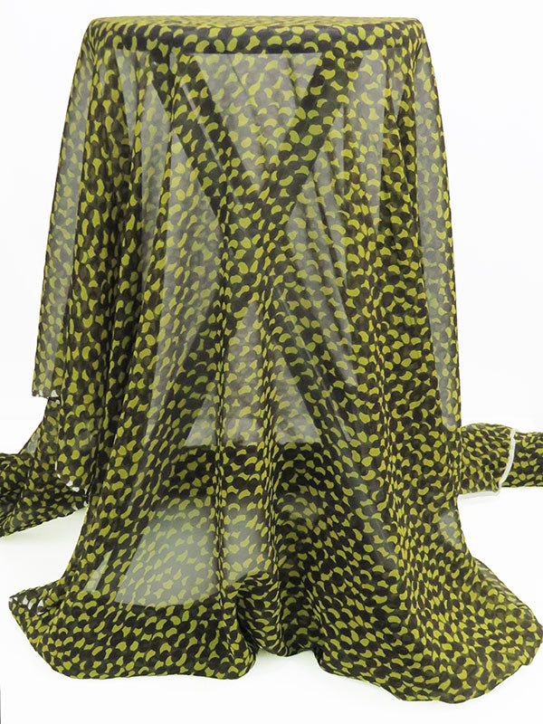 Pear Green/Dark Espresso Brown/Olive 100% Silk Overlapping Dot Print Chiffon 42W