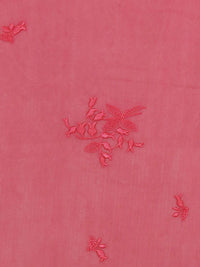 Brink Pink 100% Silk Embroidered Floral Bunches Design Chiffon 43W