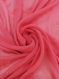 Brink Pink 100% Silk Embroidered Floral Bunches Design Chiffon 43W