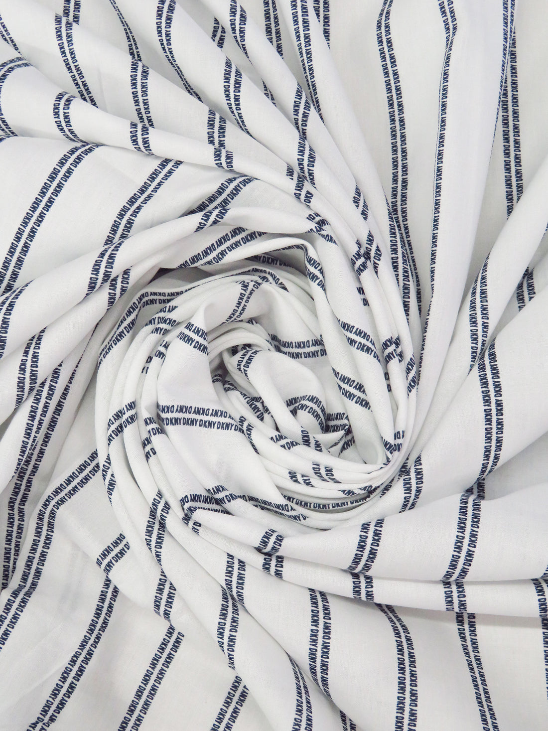 White/Dark Navy 100% Rayon Vertical DKNY Stripe Print Voile - NY Designer - 50W