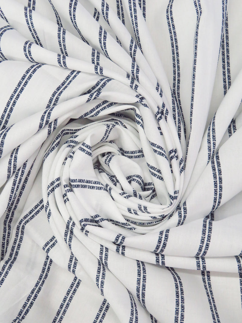 White/Dark Navy 100% Rayon Vertical DKNY Stripe Print Voile - NY Designer - 50W