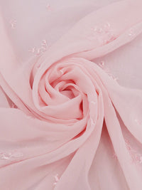 Baby Pink 100% Silk Embroidered Floral Bunches Design Chiffon 42W