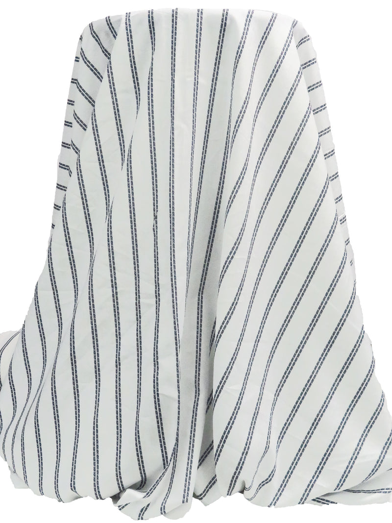 White/Dark Navy 100% Rayon Vertical DKNY Stripe Print Voile - NY Designer - 50W