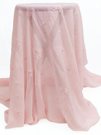 Baby Pink 100% Silk Embroidered Floral Bunches Design Chiffon 42W