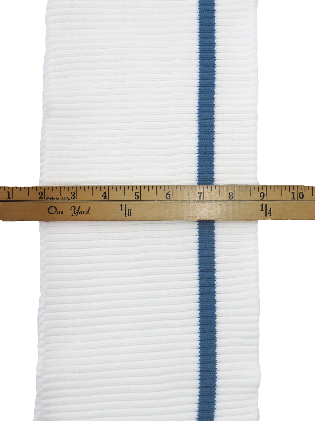 SOLD BY THE PIECE ONLY - Off-White/Colonial Blue Horizontal Stripe Waistband Ribbing Strip