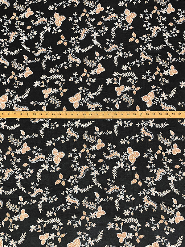 Black/Brown Sugar/Off-White 100% Polyester Floral Print Chiffon 60W