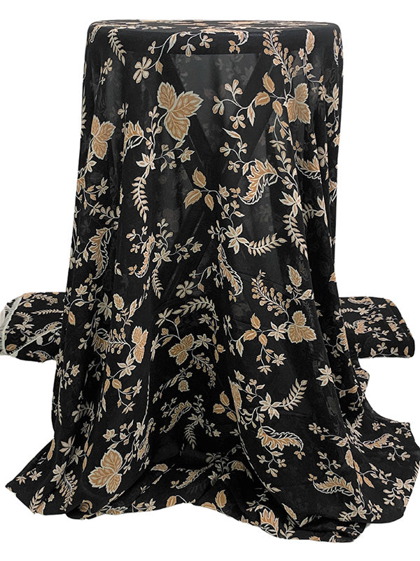 Black/Brown Sugar/Off-White 100% Polyester Floral Print Chiffon 60W