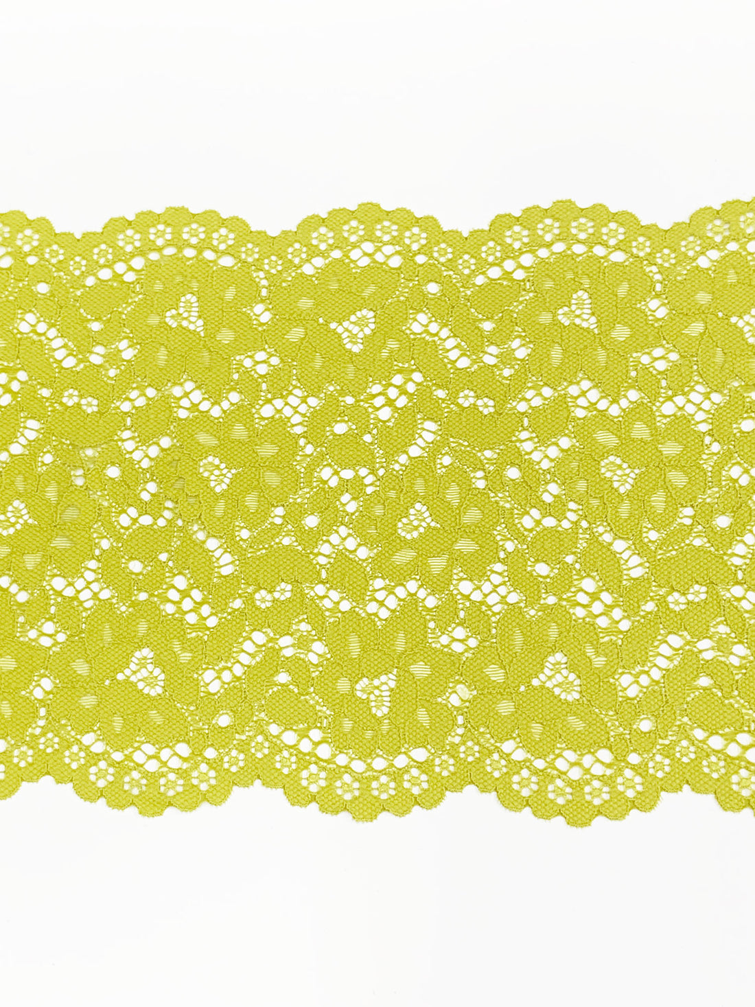 9" Citron Yellow Nylon/Lycra Double Scalloped Floral Stretch Lace Trim