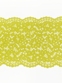 9" Citron Yellow Nylon/Lycra Double Scalloped Floral Stretch Lace Trim