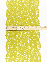 9" Citron Yellow Nylon/Lycra Double Scalloped Floral Stretch Lace Trim