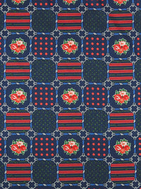 Navy/Strawberry Red/Forest Green/Multi 100% Silk Floral Tile Print Twill 40W