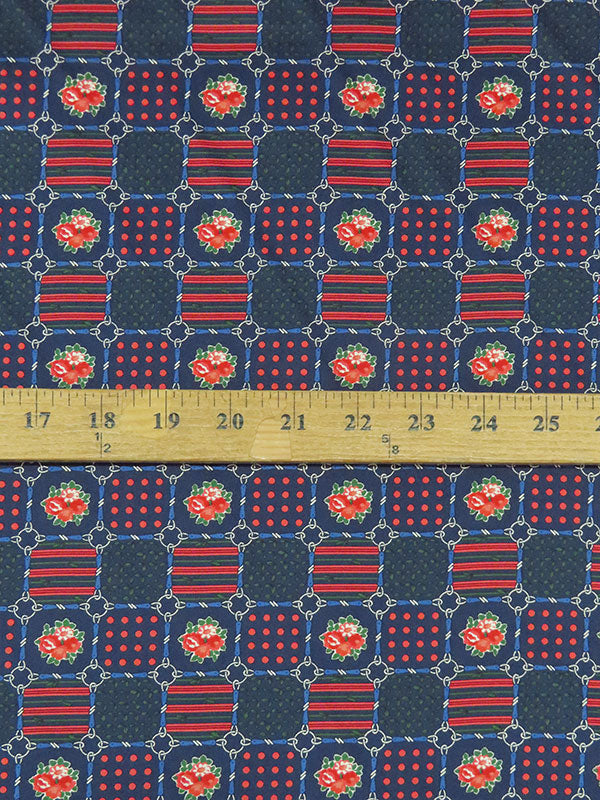 Navy/Strawberry Red/Forest Green/Multi 100% Silk Floral Tile Print Twill 40W