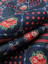 Navy/Strawberry Red/Forest Green/Multi 100% Silk Floral Tile Print Twill 40W