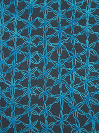 Dark Charcoal Blue/Dark Blue/Hawaii Blue 100% Silk Drawn Floral Print Crepe - Ralph Lauren - 42W