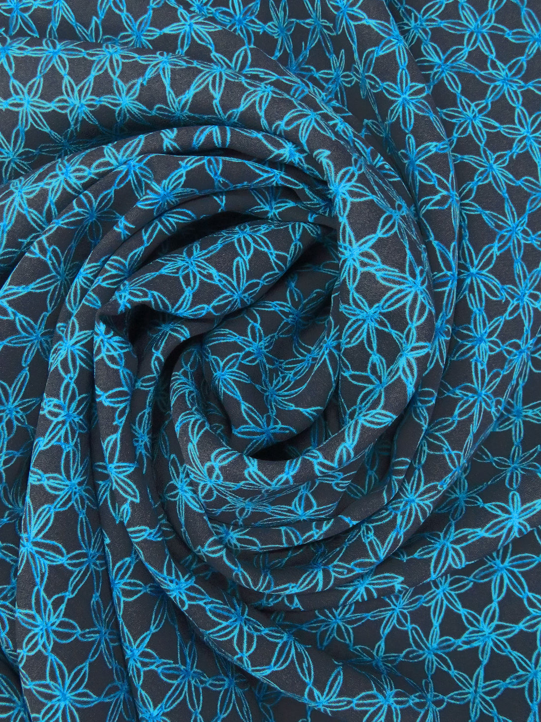 Dark Charcoal Blue/Dark Blue/Hawaii Blue 100% Silk Drawn Floral Print Crepe - Ralph Lauren - 42W