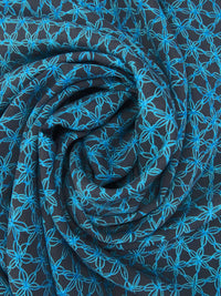 Dark Charcoal Blue/Dark Blue/Hawaii Blue 100% Silk Drawn Floral Print Crepe - Ralph Lauren - 42W