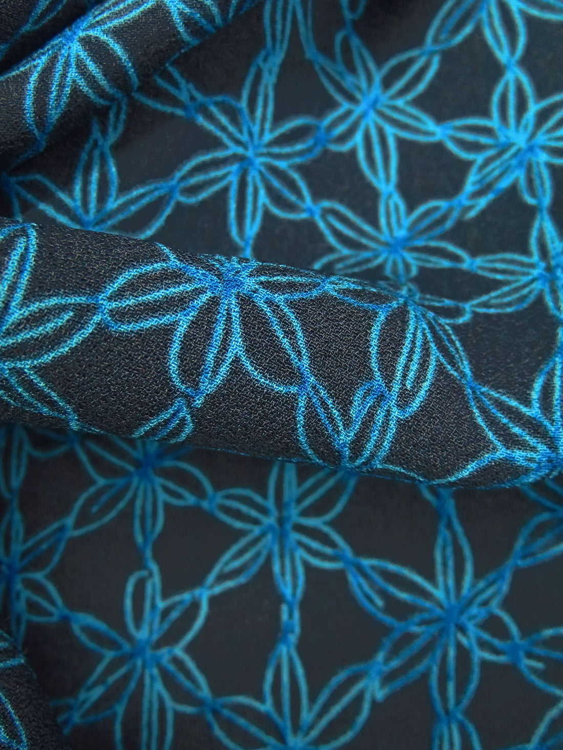 Dark Charcoal Blue/Dark Blue/Hawaii Blue 100% Silk Drawn Floral Print Crepe - Ralph Lauren - 42W