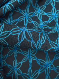 Dark Charcoal Blue/Dark Blue/Hawaii Blue 100% Silk Drawn Floral Print Crepe - Ralph Lauren - 42W