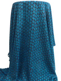 Dark Charcoal Blue/Dark Blue/Hawaii Blue 100% Silk Drawn Floral Print Crepe - Ralph Lauren - 42W