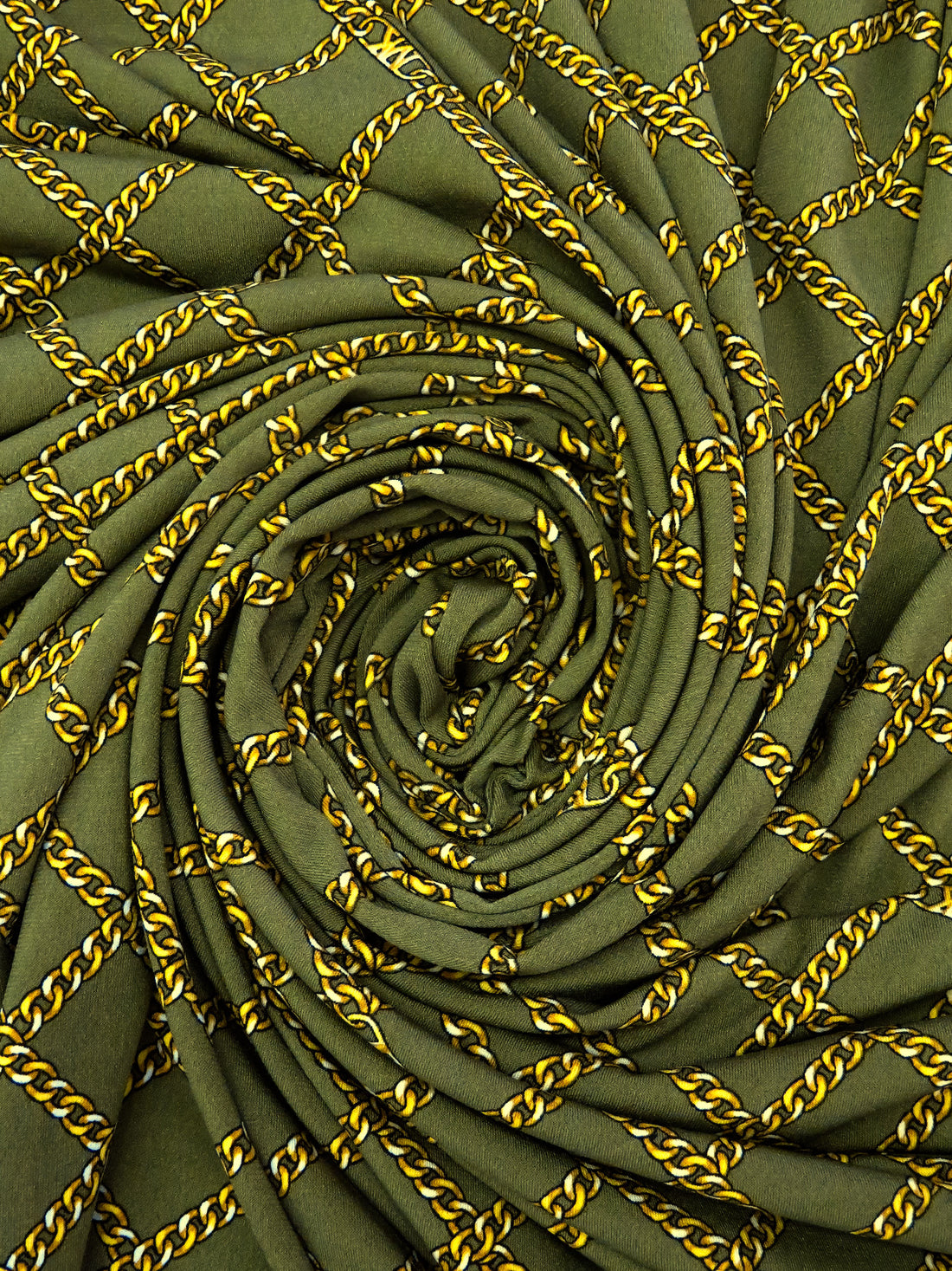 Aged Mustard Green/Goldenrod/Black/Multi Polyester/Lycra Chain Grid Print ITY Knit - NY Designer - 56W