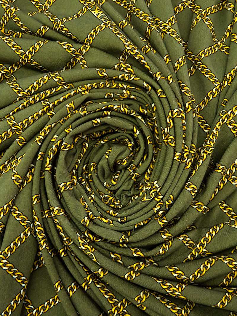 Aged Mustard Green/Goldenrod/Black/Multi Polyester/Lycra Chain Grid Print ITY Knit - NY Designer - 56W