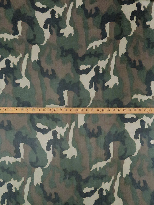 Hunter Green/Coffee Brown/Desert Tan/Black 100% Silk Camouflage Print Chiffon 43W