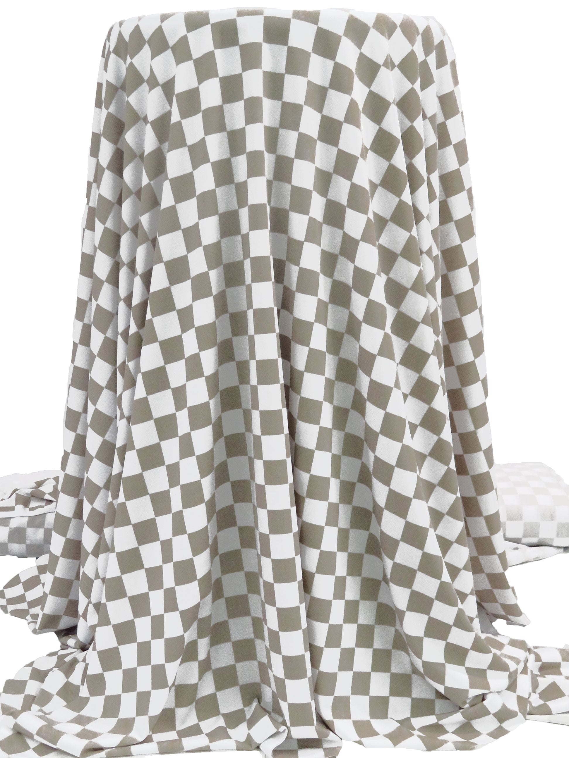 Light Taupe/White Polyester/Lycra Checked Print ITY Knit