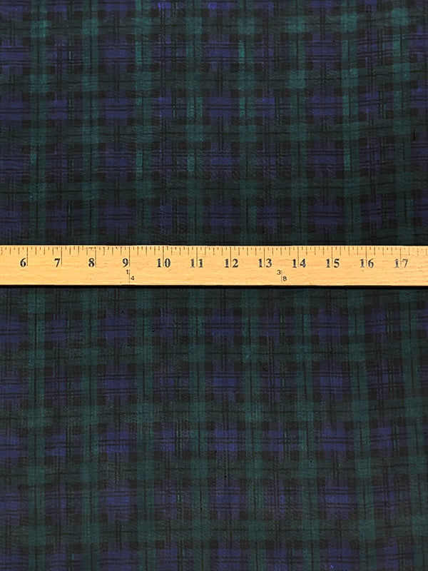 Lapis Blue/Mountain Pine/Black 100% Silk Plaid Print Chiffon 43W