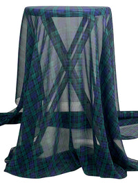 Lapis Blue/Mountain Pine/Black 100% Silk Plaid Print Chiffon 43W