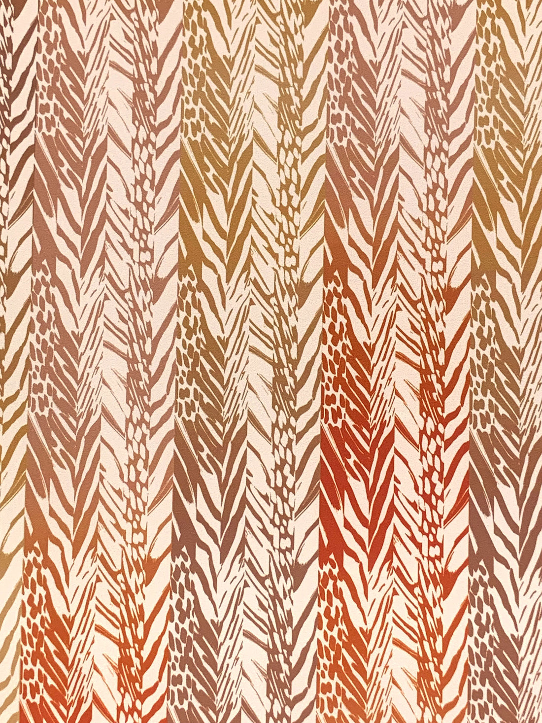 Antique Beige/Copper Red/Taupe Nylon/Lycra Vertical Abstract Animal-Look Stripe Print Swim/Activewear Knit - NY Designer - 60W