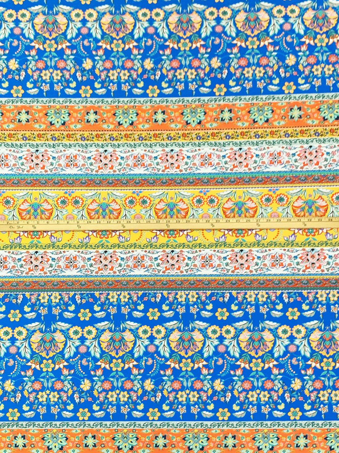 Vivid Blue/Sun Yellow/Multi Nylon/Lycra Horizontal Stylized Floral Print Swim/Activewear Knit - NY Designer - 61W