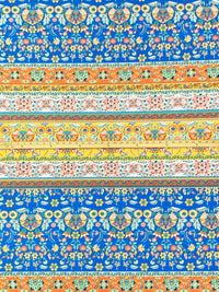 Vivid Blue/Sun Yellow/Multi Nylon/Lycra Horizontal Stylized Floral Print Swim/Activewear Knit - NY Designer - 61W