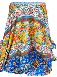 Vivid Blue/Sun Yellow/Multi Nylon/Lycra Horizontal Stylized Floral Print Swim/Activewear Knit - NY Designer - 61W