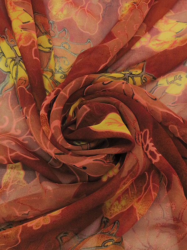 Rust/Sunflower/Muted Terracotta/Multi 100% Silk Floral Print Chiffon 44W